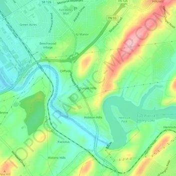 Mapa topográfico Sunset Hills, altitude, relevo