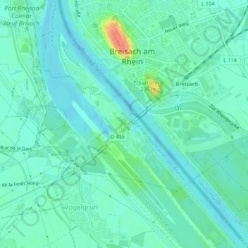 Mapa topográfico Île du Rhin, altitude, relevo