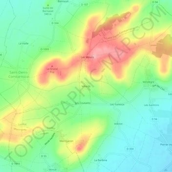 Mapa topográfico Villards, altitude, relevo
