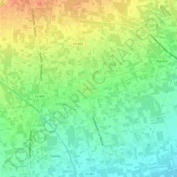 Mapa topográfico la Foia, altitude, relevo