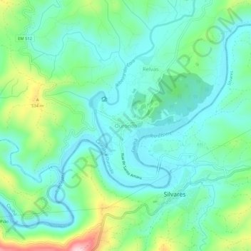 Mapa topográfico Ourondo, altitude, relevo