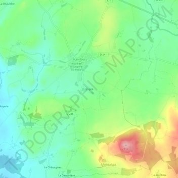 Mapa topográfico Origné, altitude, relevo