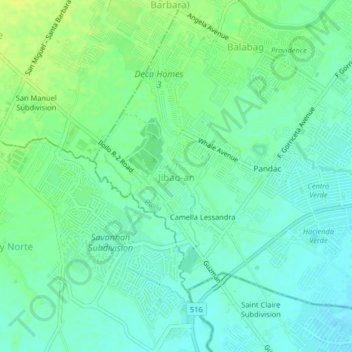 Mapa topográfico Jibao-an, altitude, relevo