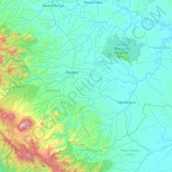 Mapa topográfico Renah Pamenang, altitude, relevo