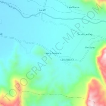 Mapa topográfico Huaca Colorada, altitude, relevo