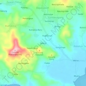 Mapa topográfico Sekang, altitude, relevo