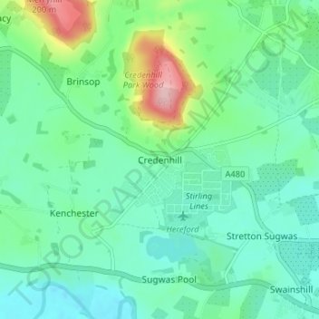 Mapa topográfico Credenhill, altitude, relevo