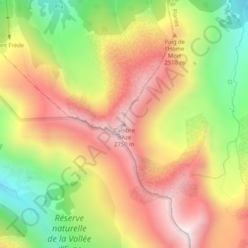 Mapa topográfico Cambre d'Aze, altitude, relevo
