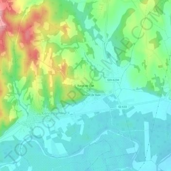 Mapa topográfico Raset de Dalt, altitude, relevo