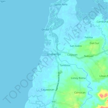 Mapa topográfico Inabanga, altitude, relevo