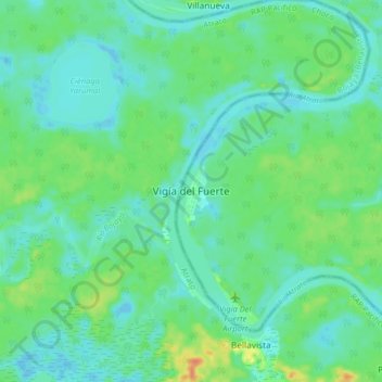Mapa topográfico Vigía del Fuerte, altitude, relevo