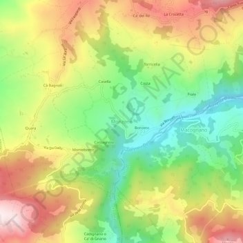 Mapa topográfico Monzone, altitude, relevo