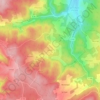 Mapa topográfico Chardet, altitude, relevo