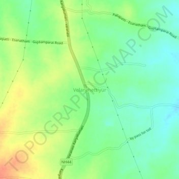 Mapa topográfico Velanchettiyur, altitude, relevo