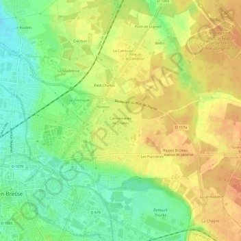 Mapa topográfico Carronnières de Challes, altitude, relevo