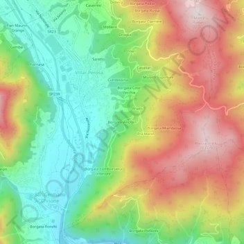 Mapa topográfico Borgata Vinçcon, altitude, relevo