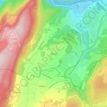 Mapa topográfico Sénissiat, altitude, relevo
