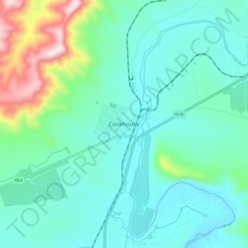 Mapa topográfico Cookhouse, altitude, relevo