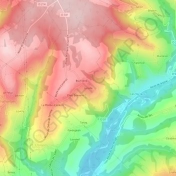 Mapa topográfico La Ville, altitude, relevo