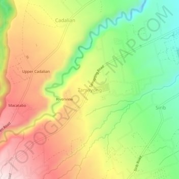 Mapa topográfico Tamayong, altitude, relevo