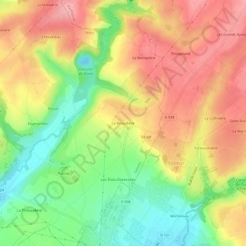 Mapa topográfico La Briaudière, altitude, relevo