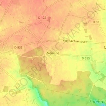 Mapa topográfico Neuville, altitude, relevo