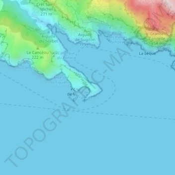 Mapa topográfico Calanque du Cancèu, altitude, relevo