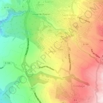 Mapa topográfico Villèle, altitude, relevo