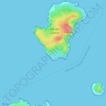 Mapa topográfico Es Corrals, altitude, relevo