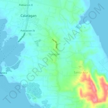 Mapa topográfico Tanagan, altitude, relevo