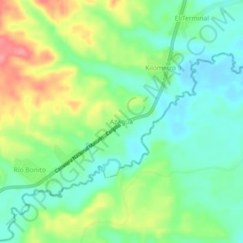 Mapa topográfico Azagua, altitude, relevo