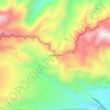 Mapa topográfico Delgaditas, altitude, relevo