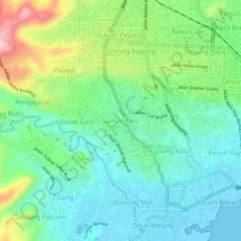 Mapa topográfico Sumur Batu, altitude, relevo