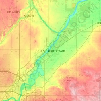 Mapa topográfico Fort Saskatchewan, altitude, relevo
