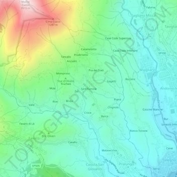 Mapa topográfico Sant'Eurosia, altitude, relevo