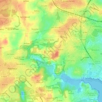 Mapa topográfico Kerledern, altitude, relevo