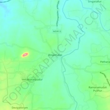 Mapa topográfico Anaimalai, altitude, relevo