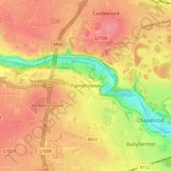 Mapa topográfico Palmerstown, altitude, relevo