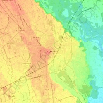Mapa topográfico Vigevano, altitude, relevo