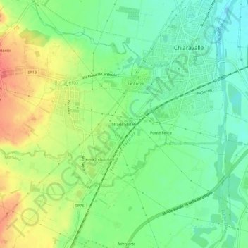 Mapa topográfico Strada Statale, altitude, relevo