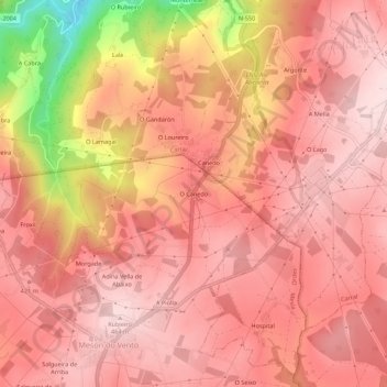 Mapa topográfico O Canedo, altitude, relevo