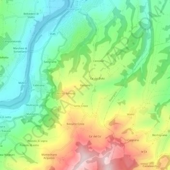 Mapa topográfico Bassano, altitude, relevo