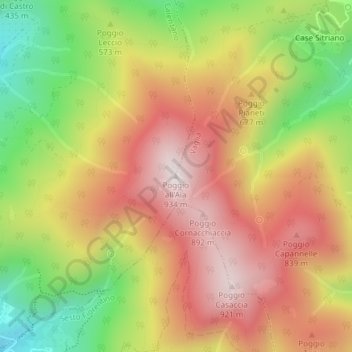 Mapa topográfico Poggio all'Aia, altitude, relevo