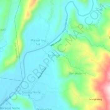 Mapa topográfico Tuddingan, altitude, relevo