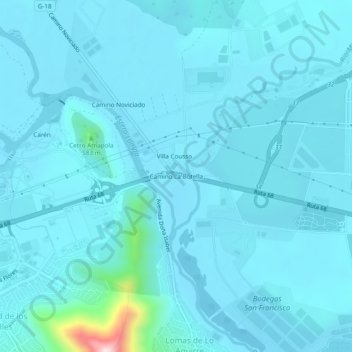 Mapa topográfico Camino La Botella, altitude, relevo