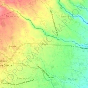 Mapa topográfico Bawi, altitude, relevo