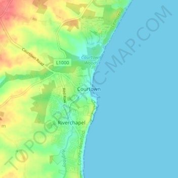 Mapa topográfico Courtown, altitude, relevo