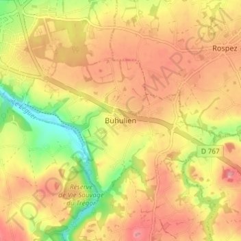 Mapa topográfico Buhulien, altitude, relevo