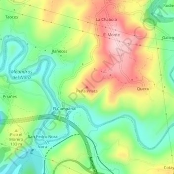 Mapa topográfico Peña Prieta, altitude, relevo
