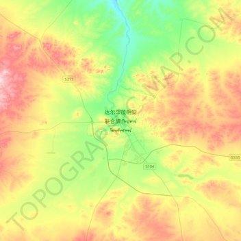 Mapa topográfico 达尔罕茂明安联合旗, altitude, relevo